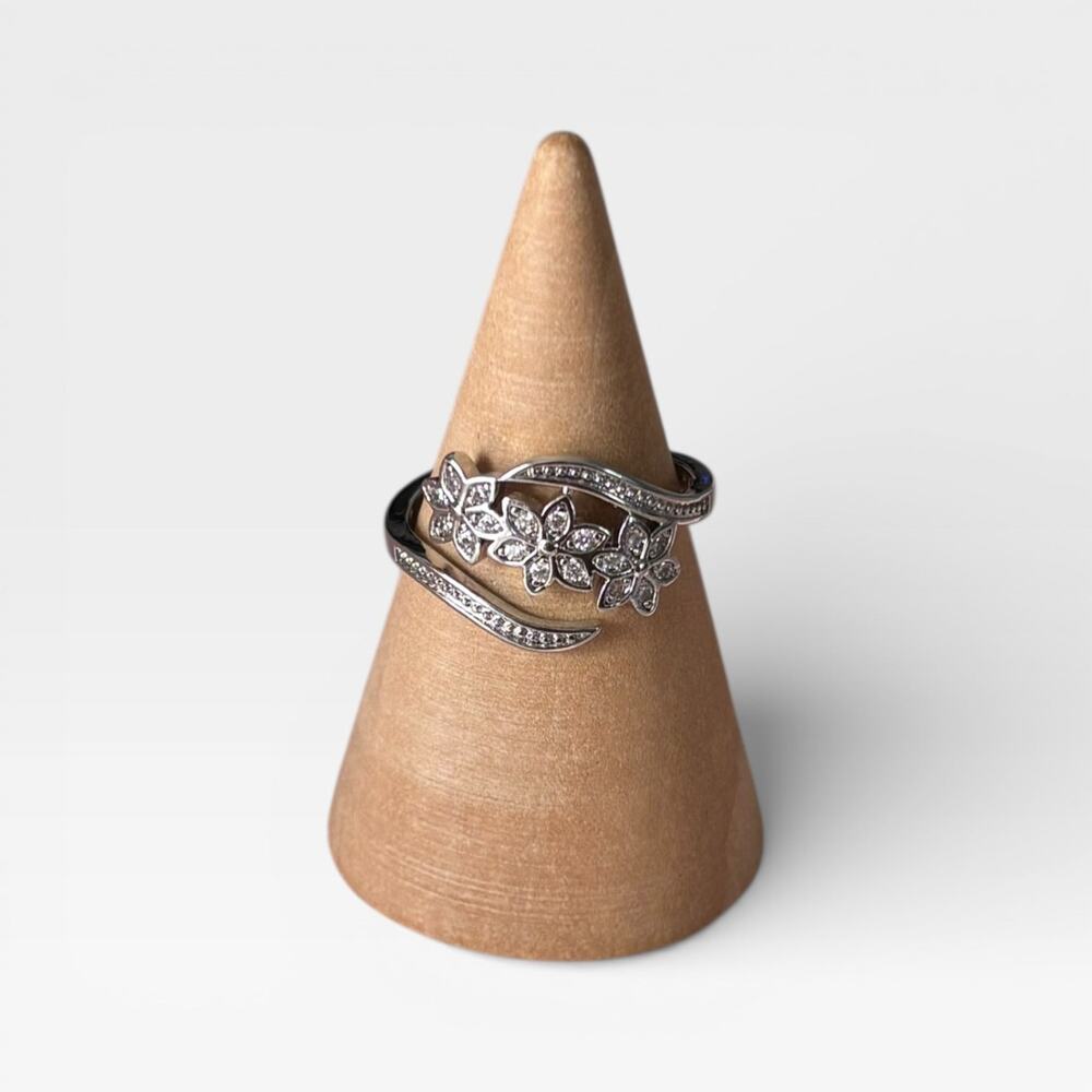 Adjustable 925 Sterling Silver CZ Flower Ring